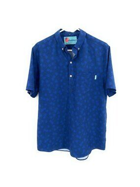 Chubbies Mens Large Blue Tropical Palm Tree Performance Polo Short Sleeve Shirt